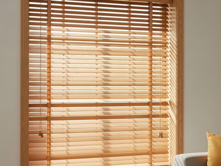 Approved warm wood blinds with clearly visible natural slats